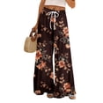 thumbnail image 2 of Women Palazzo Pants Summer Boho Baggy Wide Leg High Waist Flowy Beach Casual Trousers with Pockets Deep Red 2XL, 2 of 8