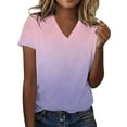 thumbnail image 2 of Luowei Women's Summer Stylish V-Neck Tee - Ombre Gradient Thin Fit Short Sleeve Top, Purple, S, 2 of 4