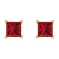 thumbnail image 3 of 1.5 Ct Princess Cut Studs Red Ruby 18K Yellow Solid Solid Gold Everyday Dainty Earrings Push Back, 3 of 7