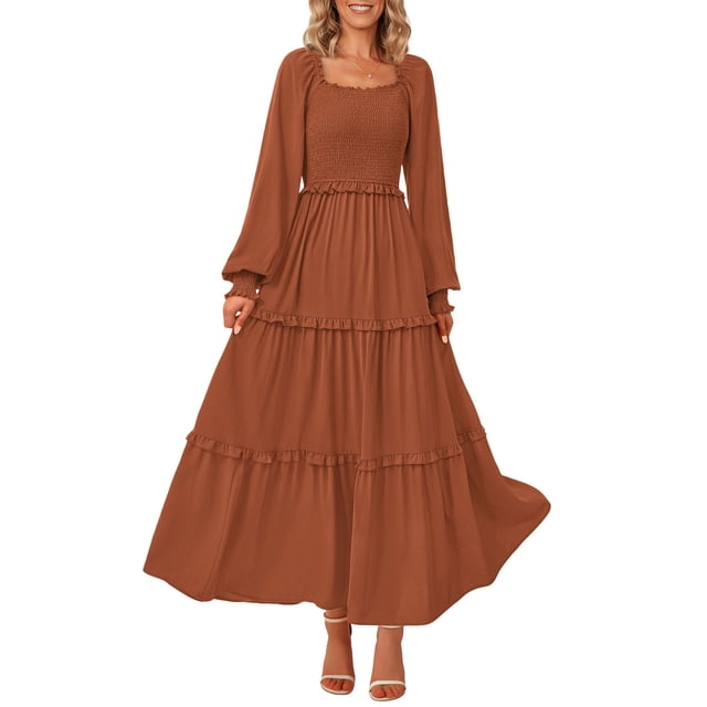 Vestido largo PRETTYGARDEN para mujer, color marrón primaveral