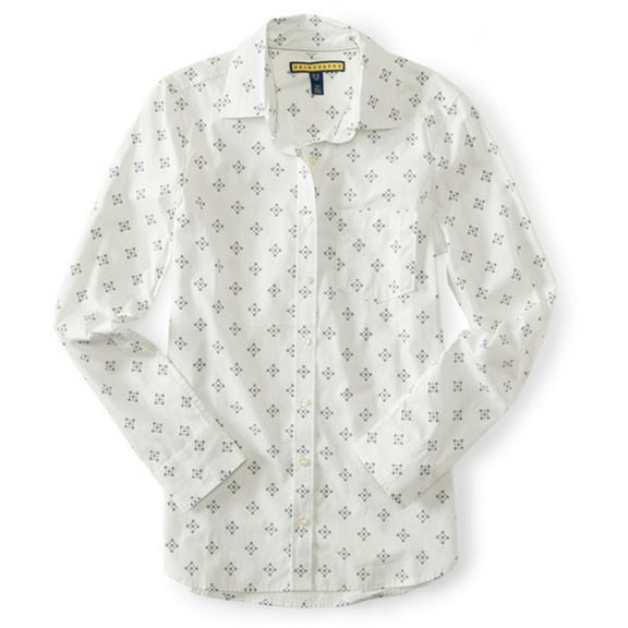 Aeropostale Womens Dot Print Button Up Shirt, Off-White, Juniors, Medium