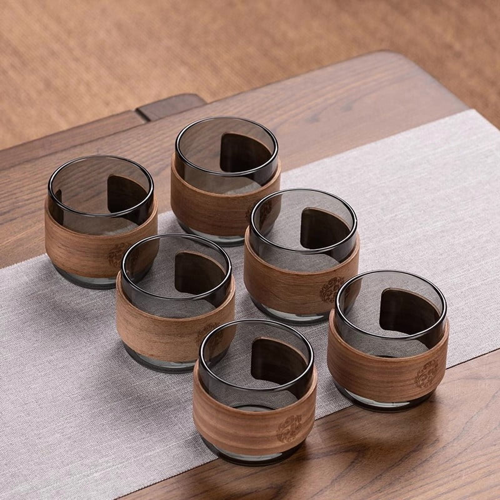 6pcs Heat-resistant Glass Tea Cup Set Of 150ml Home Coffee Espresso Mug With Scald Proof Wooden Holder Kungfu Tea Master Set
