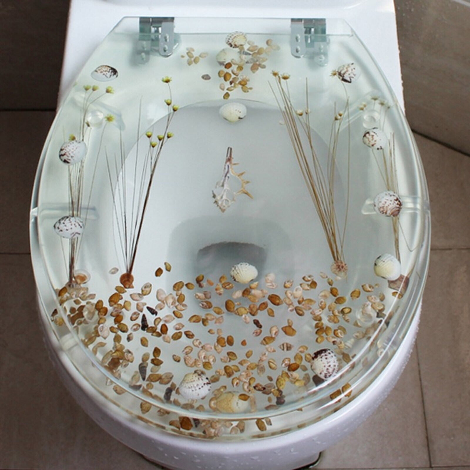 Resin Toilet Seat with Chrome Hinges Sea Shell Design U/V Shape Toilet Seat