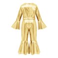 thumbnail image 4 of vastwit Little Girls Shiny Metallic Flare Jumpsuit Disco Themed 70s Birthday Party Outfit Gold 5T, 4 of 7