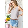 thumbnail image 3 of POGLIP Women's Gray Notched Neck Eyelet Thermal Knit Tank, 3 of 6