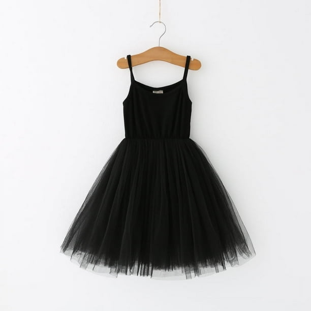 Vestido tipo tirantes para niñas Vestido de malla con costuras acanaladas para niñas de talla pequeña y mediana Vestido de princesa Vestido pontón