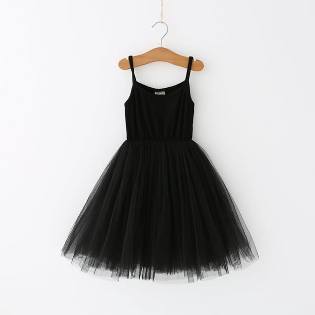 Vestido tipo tirantes para niñas Vestido de malla con costuras acanaladas para niñas de talla pequeña y mediana Vestido de princesa Vestido pontón