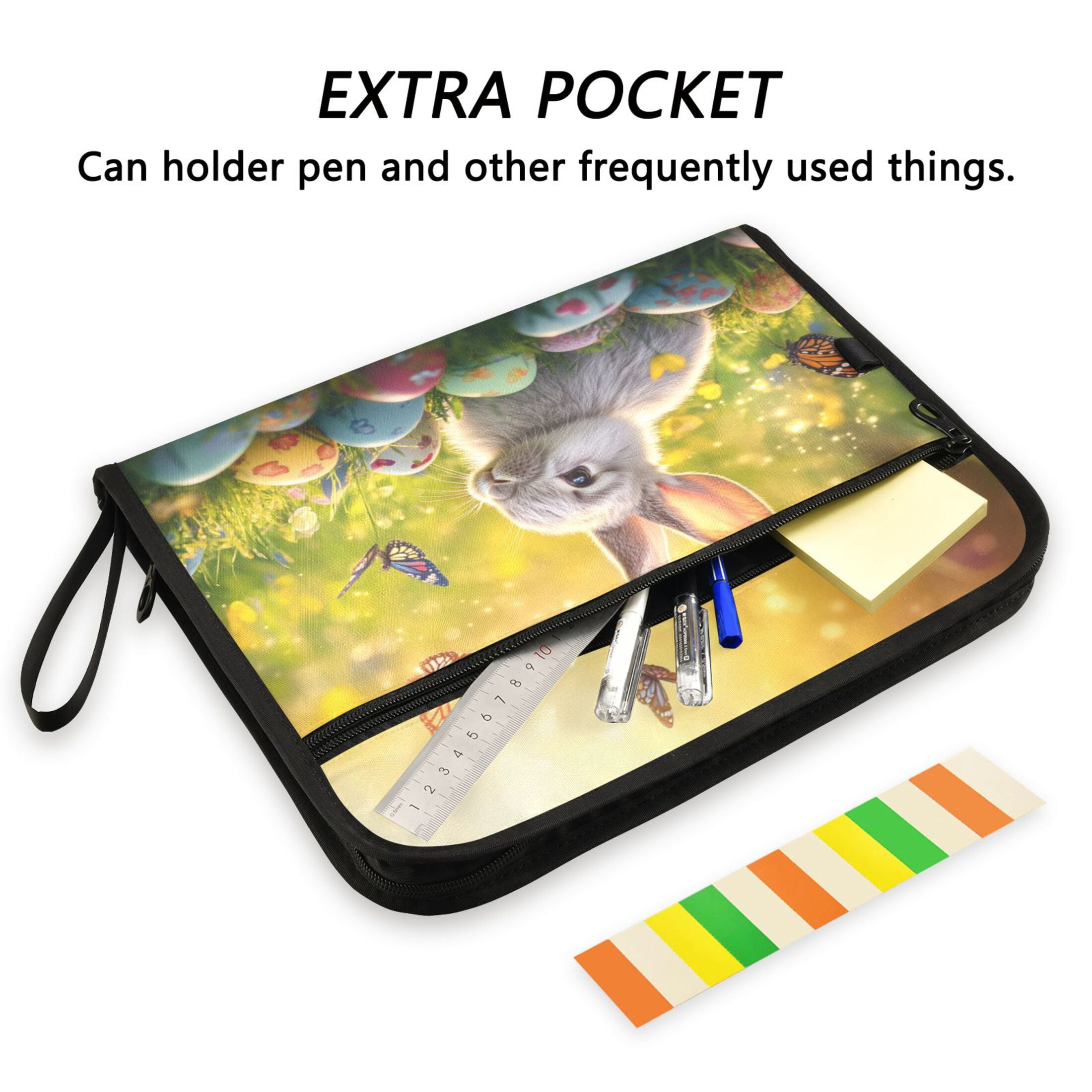 Accordion File Organizer with Zip Closure 13 Pockets Expanding File Folder Letter A4 Paper Document Organizer for Home Office Easter Bunny and Butterflies