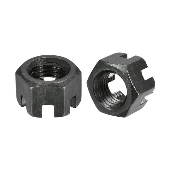 Unique Bargains M12x1.5mm Hexagon Slotted Nut, Grade 4.8 Carbon Steel Hex Castle Nuts, Black, 20Pack