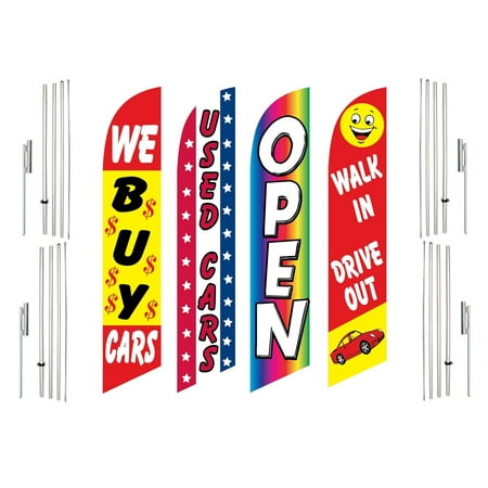 4 Swooper Flags With 4 Pole Kits We Buy Cars Used Cars Open Walk In Drive Out