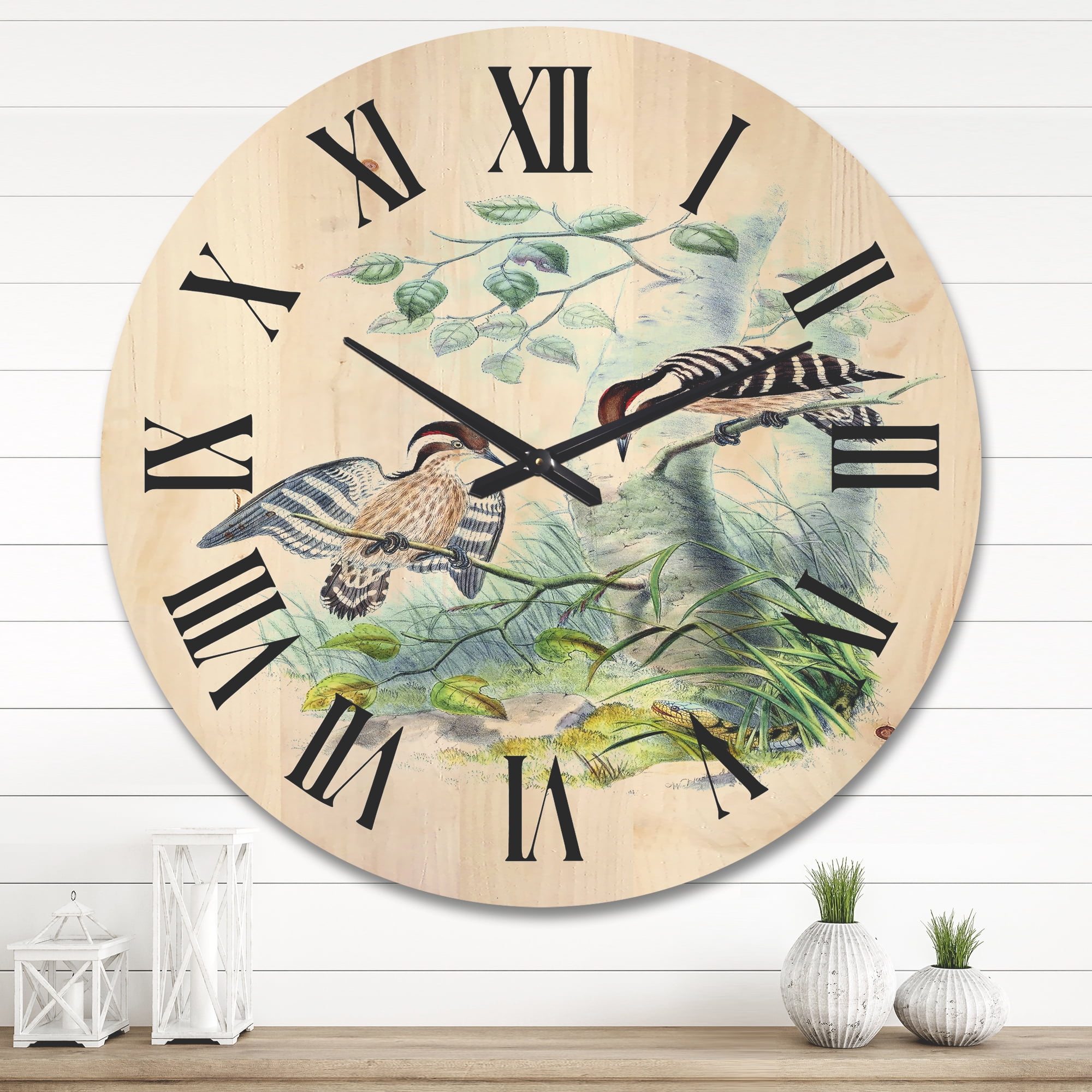 Designart 'Ancient Birds In The Wild I' Traditional Wood Wall Clock