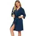 thumbnail image 3 of Womens Robe Knee Length Cotton Kimono Bathrobes Lightweight Robe Female Loungewear Soft House Sleepwear S-XXL, 3 of 6