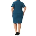 thumbnail image 4 of DARING DIVA Women's Plus Blazer Suit Set Notch Lapel Pencil Skirt Peacock Blue 4X, 4 of 6