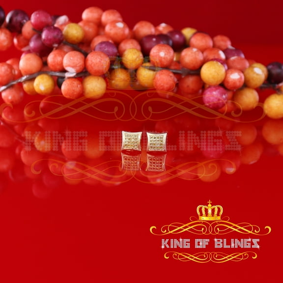 King of Bling's 0.10ct Yellow Diamond Stud Earrings For Women Yellow 925 Sterling Silver For Men