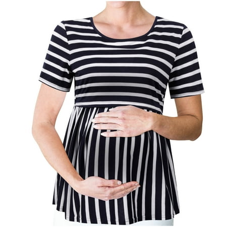 

Leesechin Maternity Summer Clothes Clearance Ladies Plus Size Stripe Hollow Out Short Sleeve Breastfeeding Mother-To-Be Woman Clothe T-shirt Top