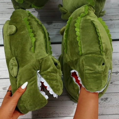 

〖Yilirongyumm〗 Green One Size Slippers For Women Cartoon Animal Design Novelty Slippers For Women Warm Cotton Soft Plush Home Slippers Indoor