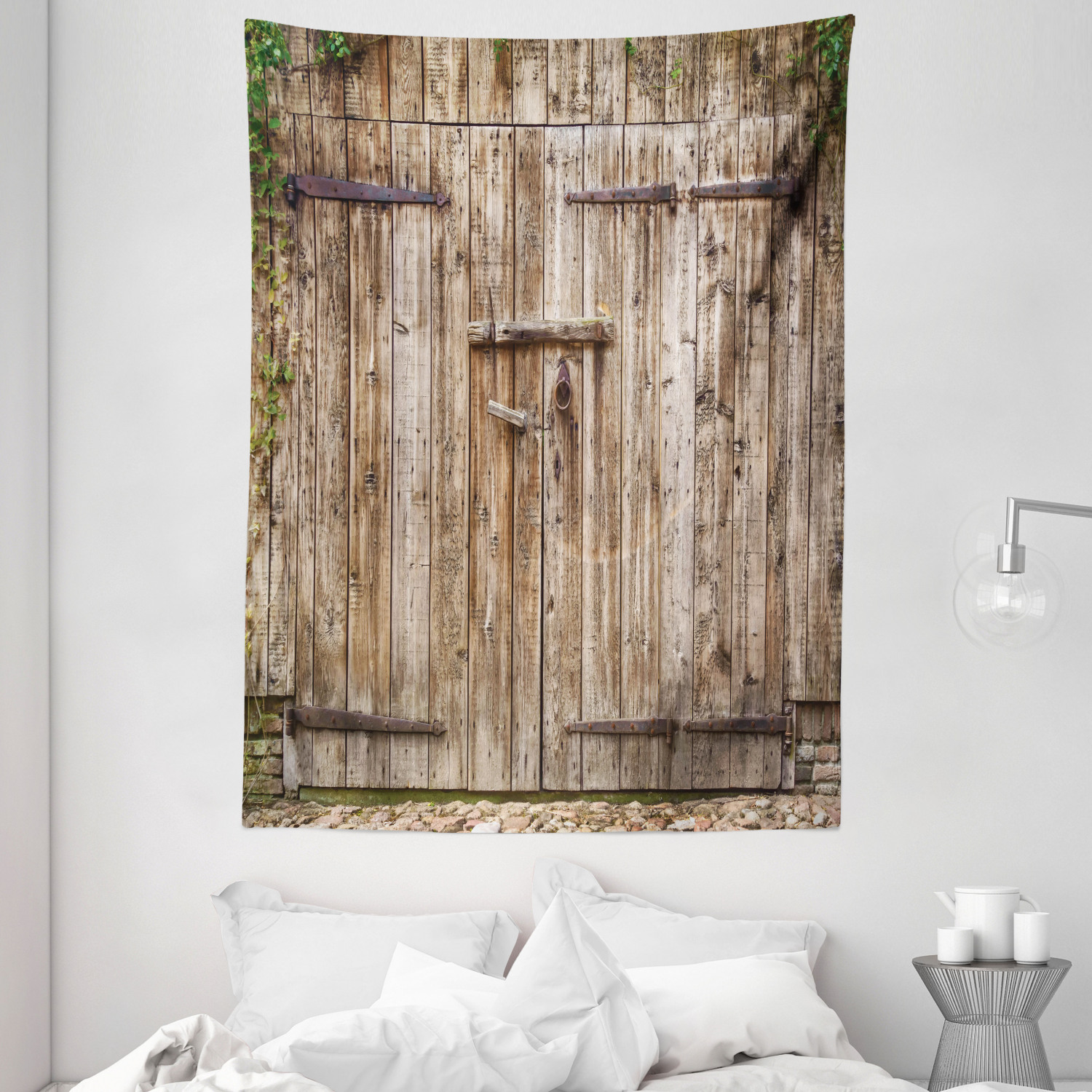 Rustic Tapestry, Old Oak Closed Garage Door with Steel Hinges Vintage