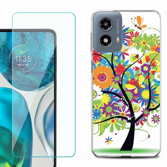 Phone Case for Motorola Moto G 5G 2024, with Tempered Glass Screen Protector, by OneToughShield - Colorful Tree