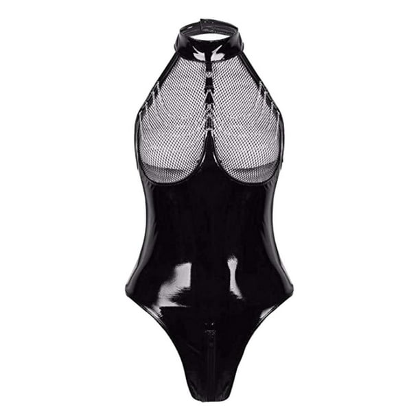 Mono sexy para mujer, leotardo, lencería sin espalda con cremallera, tops, ropa de club BM