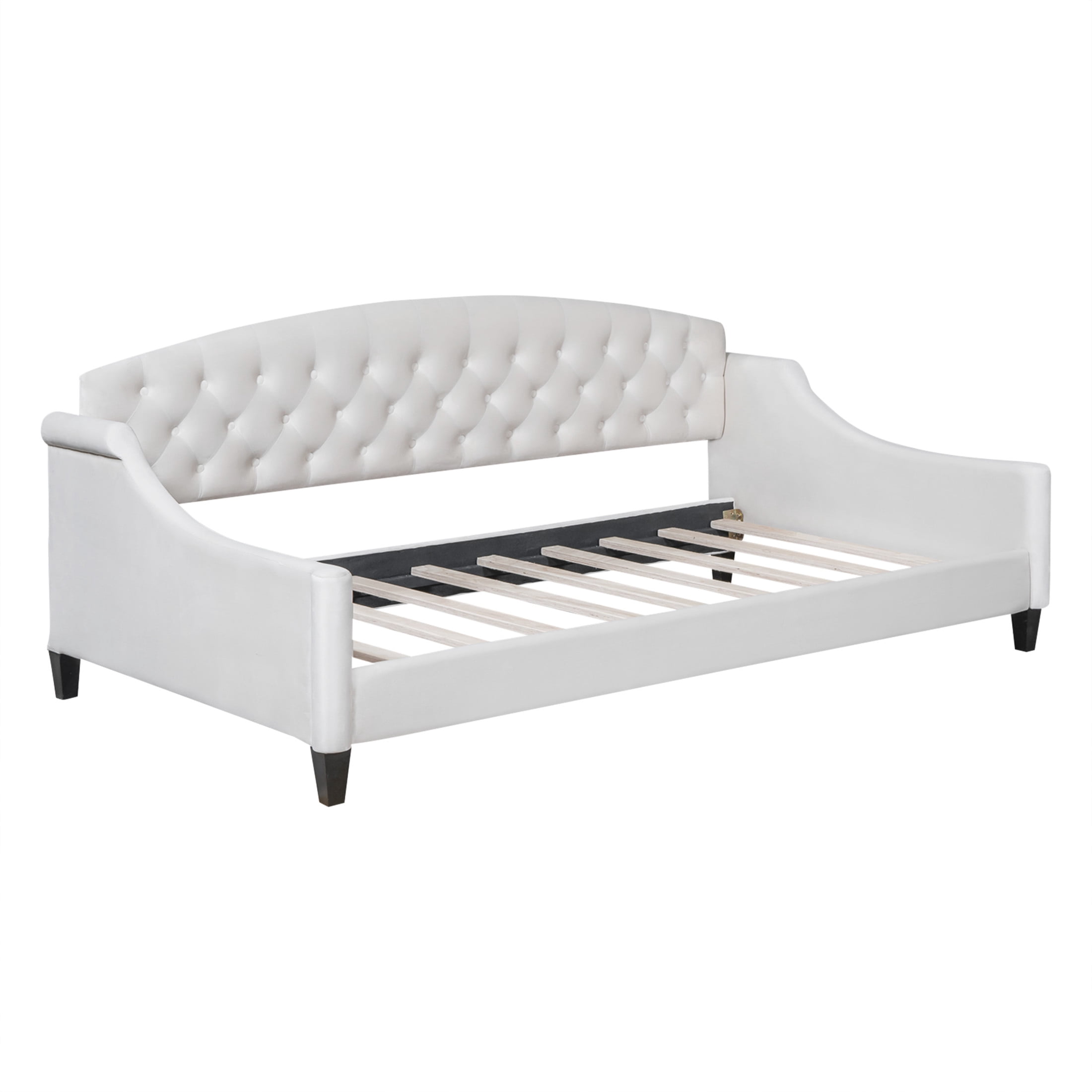 Noble House Sabrina Luxury Twin Daybed, Velvet Upholstered Tufted Sofa Bed, Plywood Frame with Piped Edges, Beige