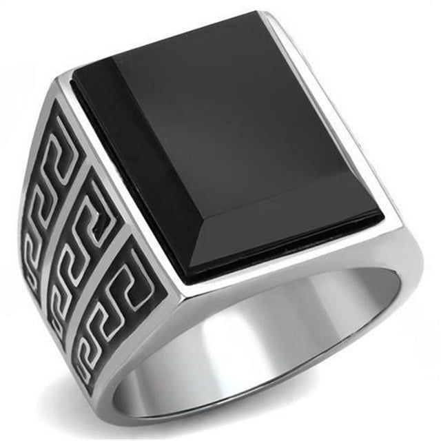 Alamode TK3076-9 Men High Polished Stainless Steel Ring with Synthetic in Jet - Size 9