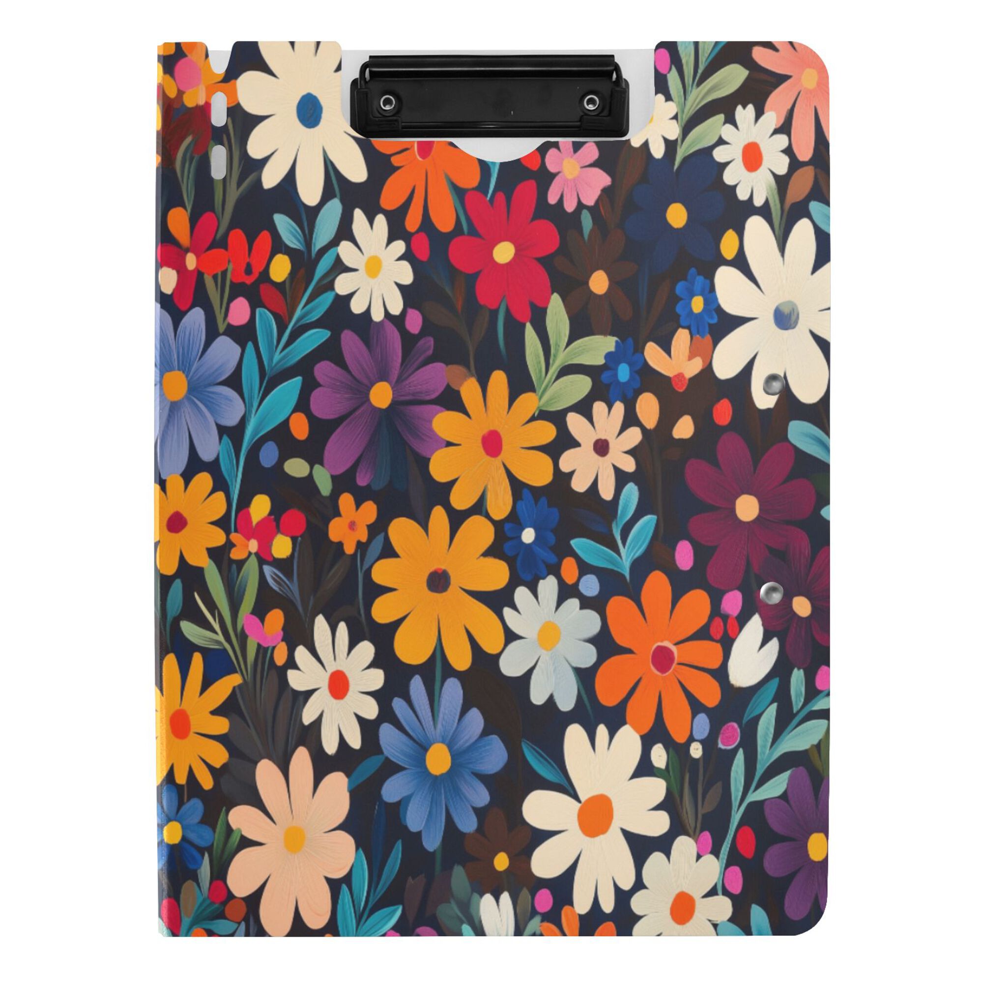 FORMRS A4 Clipboard Folder with Pen Holder Horizontal Foldable School Office Binder, Bright Colorful Flowers Pattern