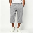 thumbnail image 2 of Mens Capri Pants Cropped Pants Below Knee Long Shorts 3/4 Loose Fit Lightweight Drawstring Sweatpants Pockets Size 3XL Gray, 2 of 9