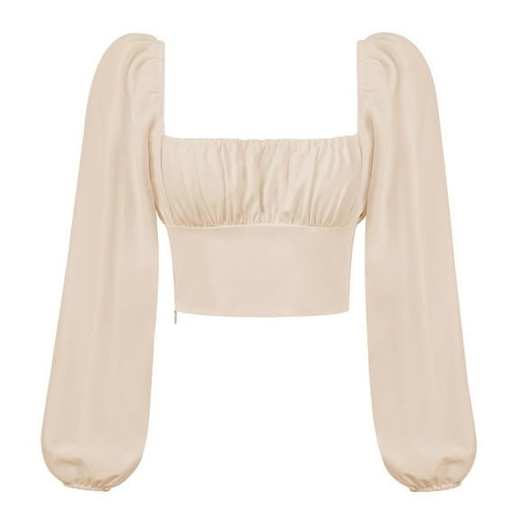 KBZDBZC Tshirts Shirts for Women Square Collar Drape Long Sleeves Slim Fashion Women Elegant Tops Women's Blouse Womens Tshirt Womens Tee Shirt (Beige,M)