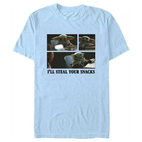 Men's Star Wars: The Mandalorian Grogu I'll Steal Your Snacks Graphic Tee Light Blue 3X Large