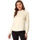 thumbnail image 1 of Blusa de manga de soplo Allegra K fruncida plisada con cuello alto suave sedoso para mujer Beige XL, 1 of 5