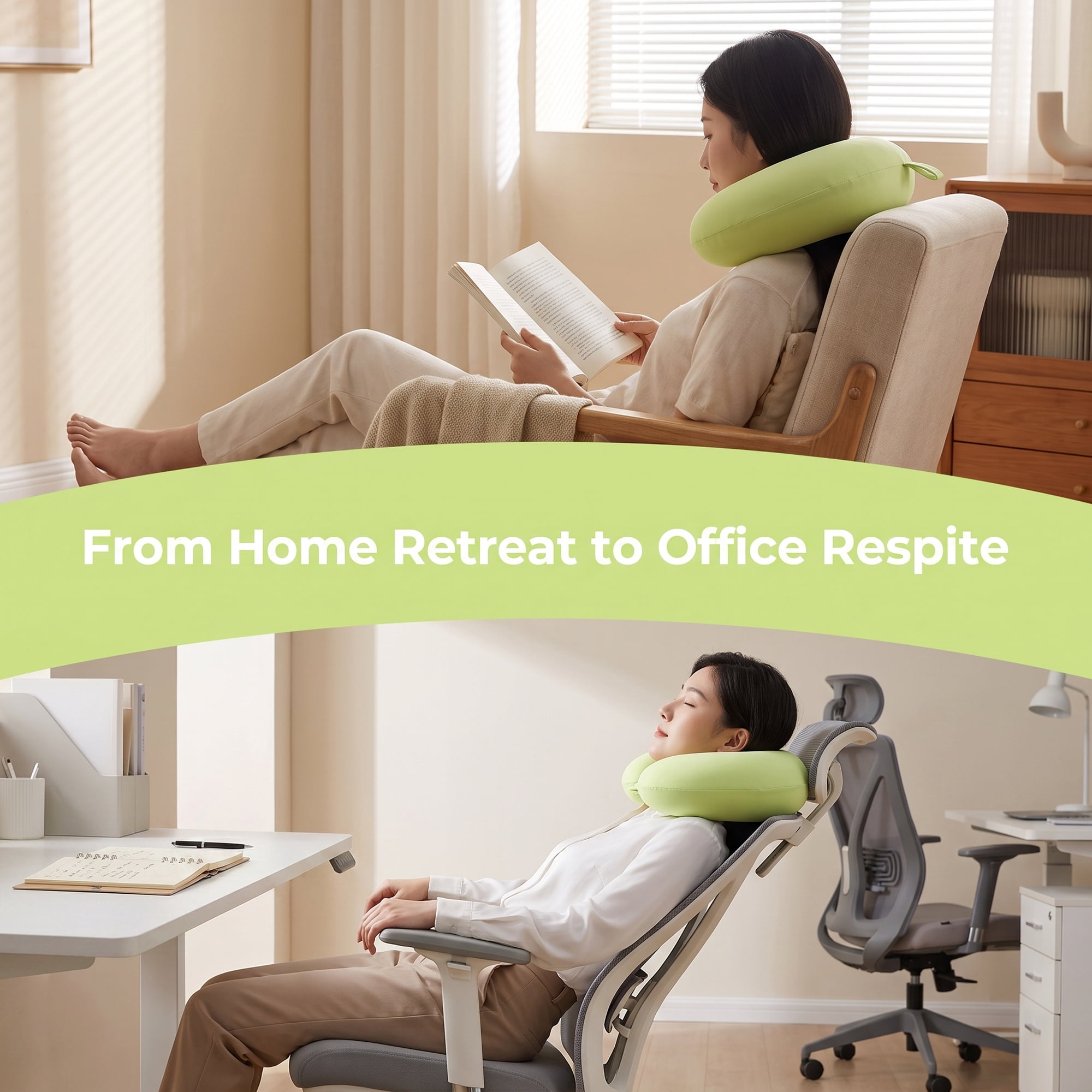 Unique Bargains Memory Foam Travel U Shape Neck Pillow Head Rest Green 12"x12"x4"