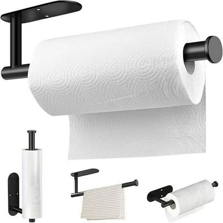 SUWU Paper Towel Holder Wall Mount, 11 inch Adhesive and No Drilling Under Cabinet Paper Towel Holder for Kitchen, Paper Towel Roll Holder Stick to Wall, SUS304 Stainless Steel(Black)