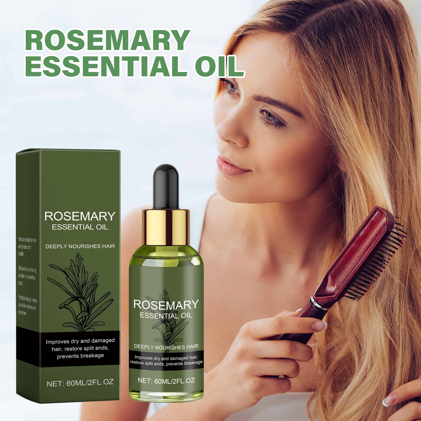 Alvantor Rosemary Hair Oil, Dry and Damaged Hair Care, Moisturizing & Strengthening Silky Oil for All Hair Types, 2fl.oz