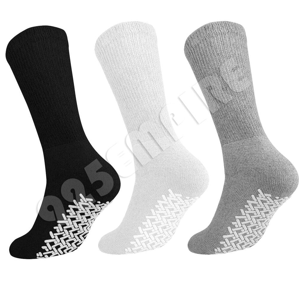 3 Pack Men Women's Gripper Non Skid Slip Crew Cotton Diabetic Socks Non
