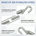 thumbnail image 3 of Uxcell Hook & Hook Turnbuckle, Stainless Steel 304 Adjustable Wire Rope Tensioner M12, 3 of 7