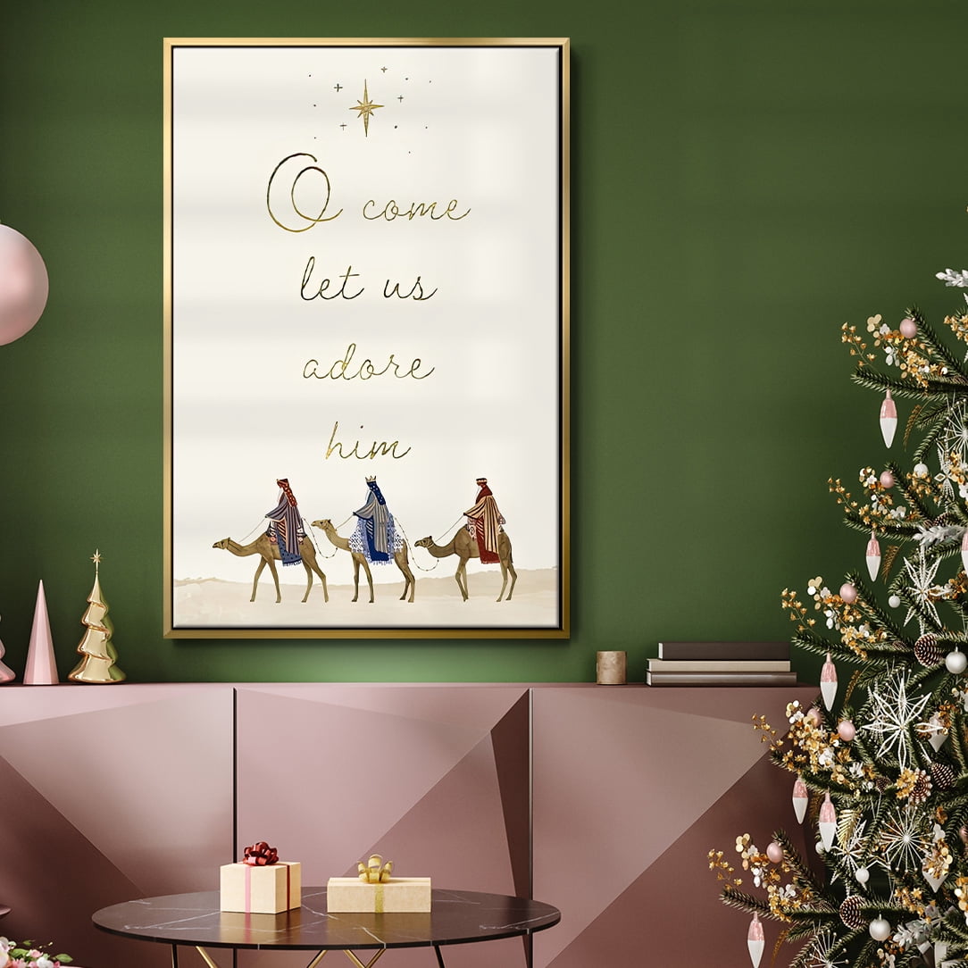 Away in a Manger Collection B - Framed Gallery Wrapped Holiday Canvas - 25 x 37 - Gold Frame