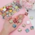 thumbnail image 3 of 48pcs Square Glass Cabochons 1 inch Japanese Abstract Style Cabochons Mosaic Printed Glass Dome Cabochons Glass Cabochon Beads for Photo Pendant DIY Crafting Jewelry Making, 3 of 6