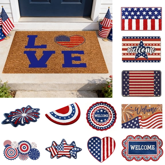 Nkmbld Patriotic Welcome Door Mat, Soft Absorbent Floor Mats with Rubber Backing, Non Slip Entrance Doormats for Front Door Porch Indoor Outdoor Decor