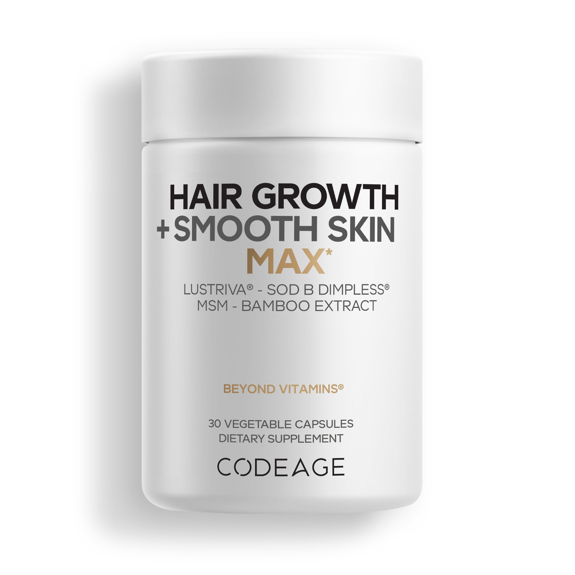 Codeage Hair Growth + Smooth Skin Max Vitamins Supplement, Hair & Skin Support, 30 Vegetable Capsules