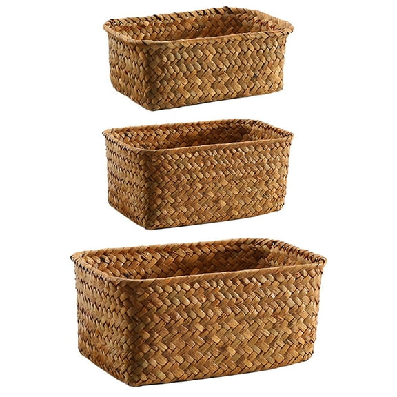 unbranded 3 Pcs Wicker Storage Basket Straw Easy Use Vegetable