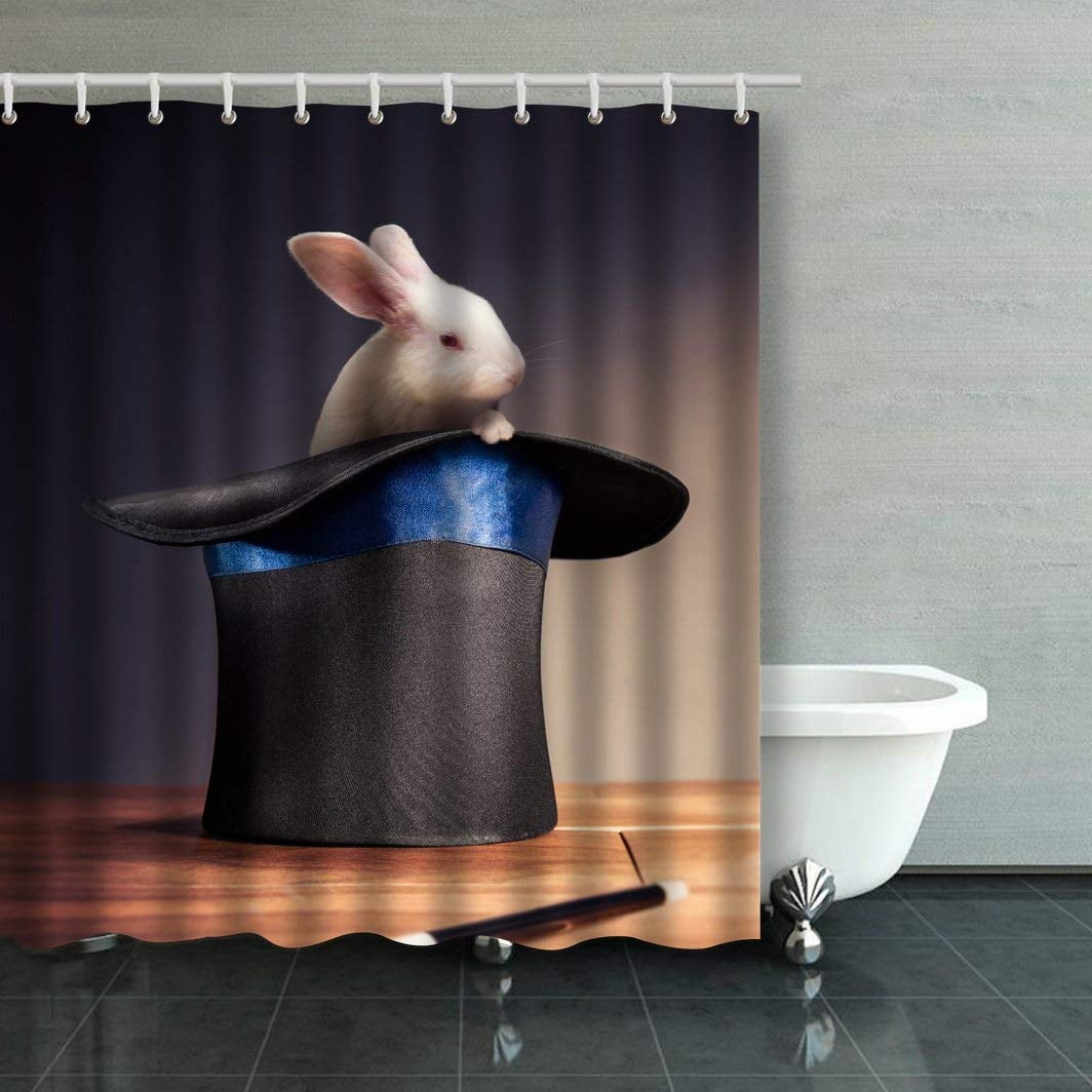 BPBOP Photo Composite Of A Rabbit In A Magician Hat Shower Curtain