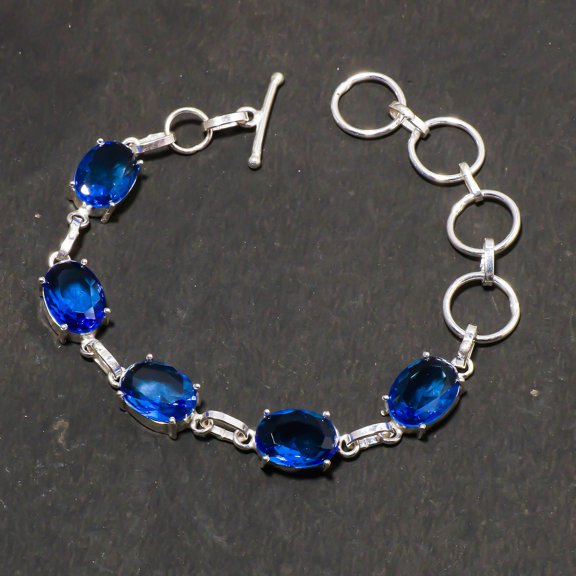 Tanzanite Quartz Gemstone Bracelet Oval Shape Handmade Gift Solitaire Jewelry 7"