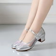 thumbnail image 2 of Silver Ladies Latin Dance Shoes Adult Practice Transparent Chiffon Mid Heel Ballet Style For Women Silver, 2 of 9