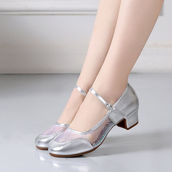 DIVVce Mesh Mary Jane Heels For Women Round Toe Adjustable Buckle Comfortable Block Heel Footwear