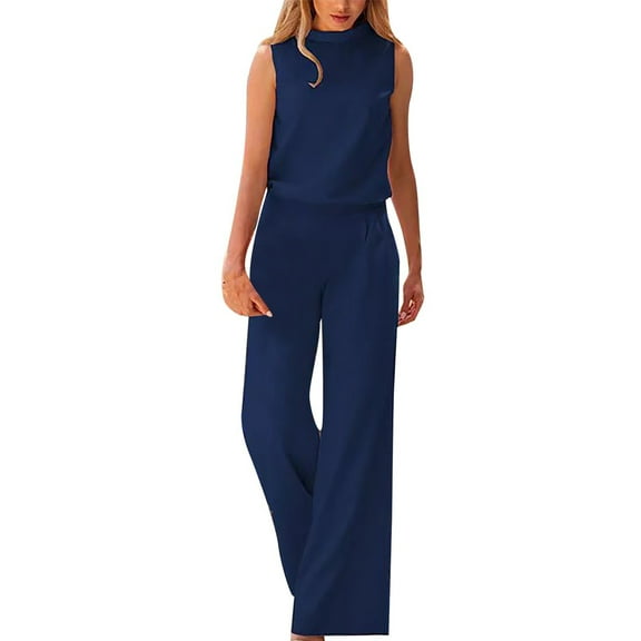 SRZYMJ Women's Wide Leg Jumpsuit Stylish Women's Jumpsuit Elegant Solid Color Design Sleeveless Casual Wear Comfortable Loose Fit Fashionable Outfit for