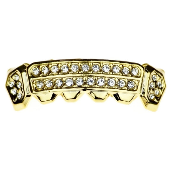 14k Gold Plated Grillz  Bottom Teeth Two Rows Side Bling Hip Hop Mouth Grills