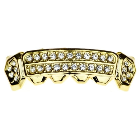 14k Gold Plated Grillz  Bottom Teeth Two Rows Side Bling Hip Hop Mouth