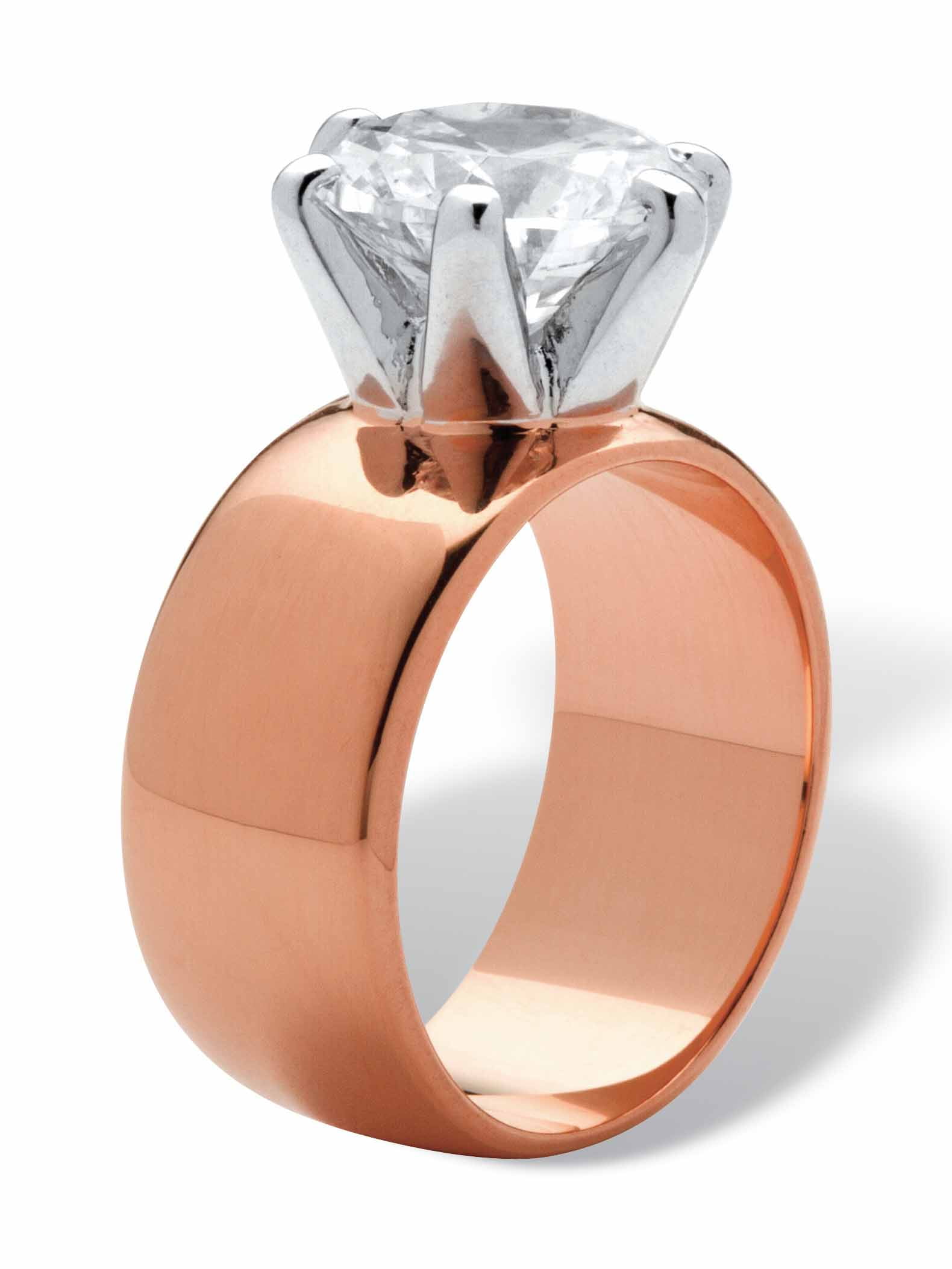 PalmBeach Jewelry 4 TCW Round Cubic Zirconia Solitaire Ring in Gold-Plated, Rose Gold-Plated or Silvertone