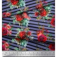 thumbnail image 2 of Soimoi Cotton Jersey Fabric Leaves & Rose Flower Print Sewing Fabric Yard 58 Inch Wide, 2 of 3