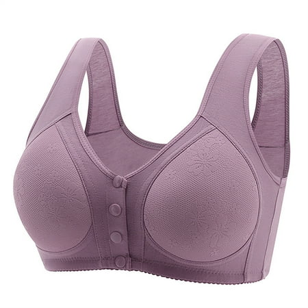 knqrhpse Push Up Bra Bras for Women No Underwire Lace Front Button Shaping Cup Adjustable Shoulder Strap Large Size Bra Wireless Bras Minimizer Bra Seamless Bras Full Coverage Bras Purple 5XL